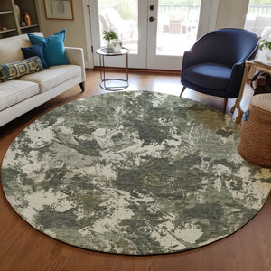 Homeroots 3' Beige Brown And Green Floral Washable Area Rug For Indoor And Outdoor Spaces, Durable Design 8' Round Polyester 592187