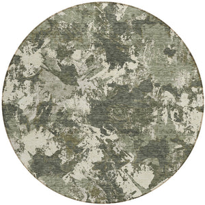 Homeroots 3' Beige Brown And Green Floral Washable Area Rug For Indoor And Outdoor Spaces, Durable Design 8' Round Polyester 592187