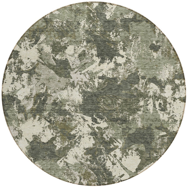 Homeroots 3' Beige Brown And Green Floral Washable Area Rug For Indoor And Outdoor Spaces, Durable Design 8' Round Polyester 592187