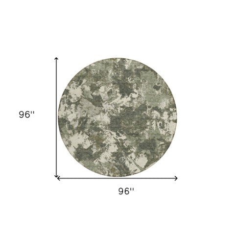 Homeroots 3' Beige Brown And Green Floral Washable Area Rug For Indoor And Outdoor Spaces, Durable Design 8' Round Polyester 592187