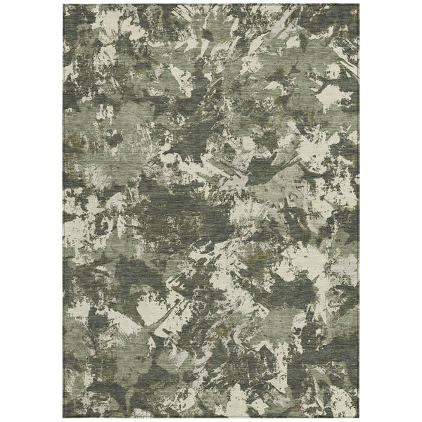 Homeroots 3' Beige Brown And Green Floral Washable Area Rug For Indoor And Outdoor Spaces, Durable Design 8' X 10' Polyester 592188