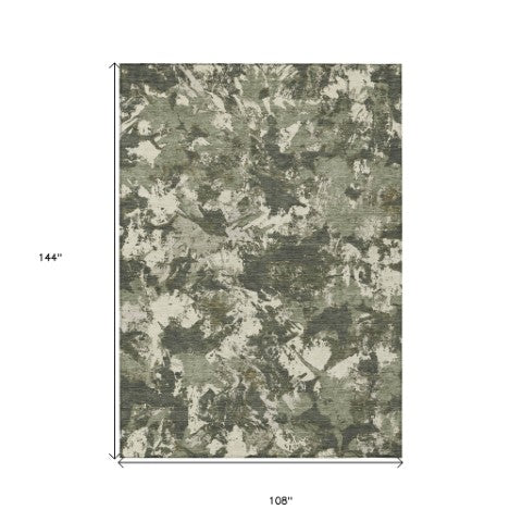Homeroots 3' Beige Brown And Green Floral Washable Area Rug For Indoor And Outdoor Spaces, Durable Design 9' X 12' Polyester 592189