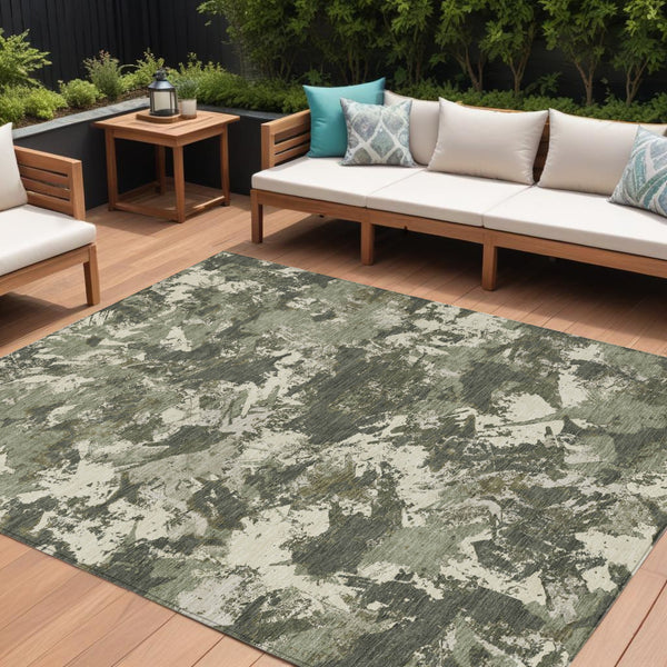 Homeroots 3' Beige Brown And Green Floral Washable Area Rug For Indoor And Outdoor Spaces, Durable Design 9' X 12' Polyester 592189