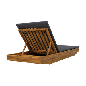 English Elm Boat-shape Acacia Wood Outdoor Chaise Lounge Slatted Teak Finish Poolside Recliner Dark Grey,Teak N770P380117T_N770P253018G