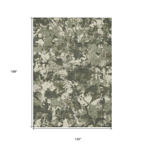 Homeroots 3' Beige Brown And Green Floral Washable Area Rug For Indoor And Outdoor Spaces, Durable Design 10' X 14' Polyester 592190
