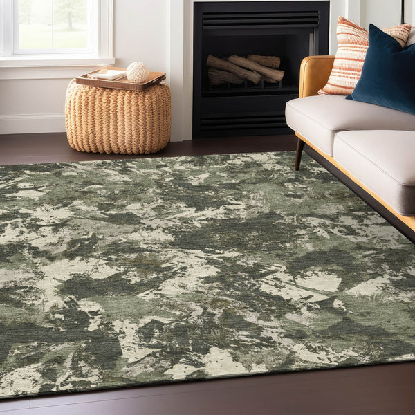 Homeroots 3' Beige Brown And Green Floral Washable Area Rug For Indoor And Outdoor Spaces, Durable Design 10' X 14' Polyester 592190