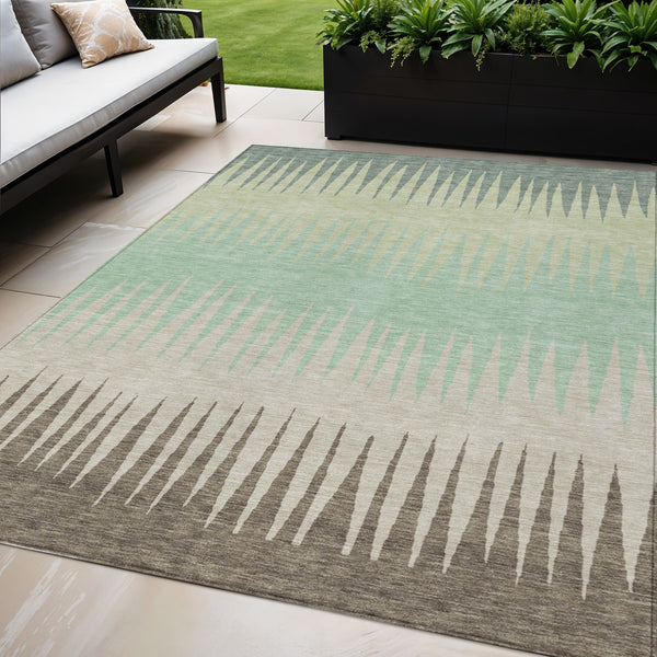 Homeroots 3' Artichoke Green Beige Brown Striped Washable Rug - Perfect For Indoor And Outdoor Spaces 5' X 8' Polyester 592192