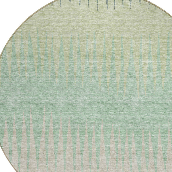 Homeroots 3' Artichoke Green Beige Brown Striped Washable Rug - Perfect For Indoor And Outdoor Spaces 8' Round Polyester 592193