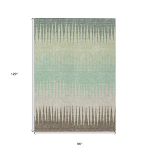 Homeroots 3' Artichoke Green Beige Brown Striped Washable Rug - Perfect For Indoor And Outdoor Spaces 8' X 10' Polyester 592194