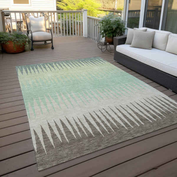 Homeroots 3' Artichoke Green Beige Brown Striped Washable Rug - Perfect For Indoor And Outdoor Spaces 8' X 10' Polyester 592194