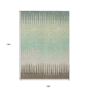 Homeroots 3' Artichoke Green Beige Brown Striped Washable Rug - Perfect For Indoor And Outdoor Spaces 9' X 12' Polyester 592195