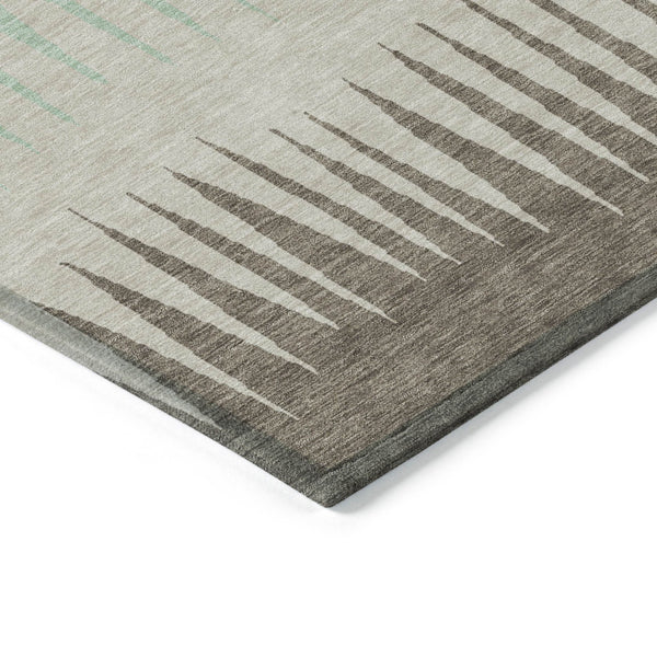 Homeroots 3' Artichoke Green Beige Brown Striped Washable Rug - Perfect For Indoor And Outdoor Spaces 10' X 14' Polyester 592196
