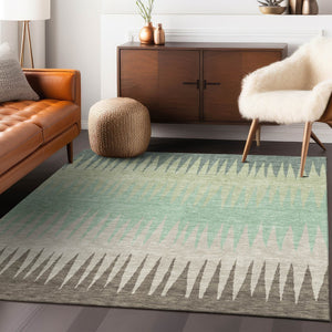 Homeroots 3' Artichoke Green Beige Brown Striped Washable Rug - Perfect For Indoor And Outdoor Spaces 10' X 14' Polyester 592196