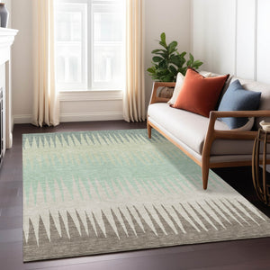 Homeroots 3' Artichoke Green Beige Brown Striped Washable Rug - Perfect For Indoor And Outdoor Spaces 10' X 14' Polyester 592196