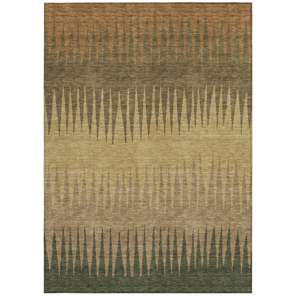 Homeroots 3' Artichoke Green Beige Brown Striped Washable Rug - Perfect For Indoor And Outdoor Spaces 3' X 5' Polyester 592197