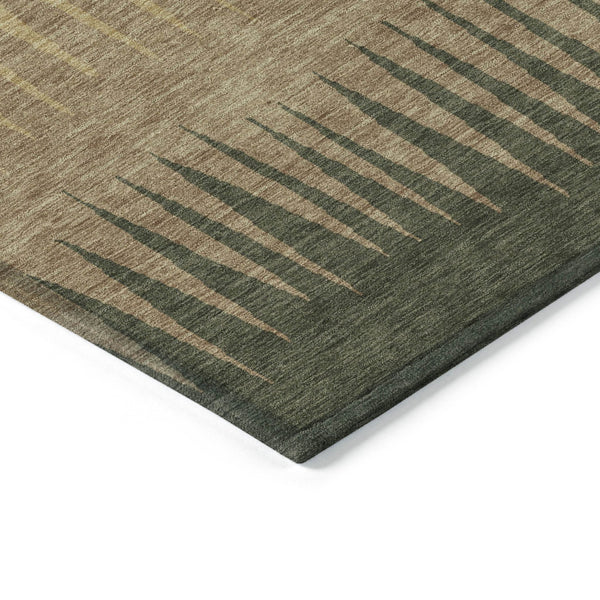 Homeroots 3' Artichoke Green Beige Brown Striped Washable Rug - Perfect For Indoor And Outdoor Spaces 5' X 8' Polyester 592198