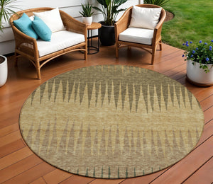 Homeroots 3' Artichoke Green Beige Brown Striped Washable Rug - Perfect For Indoor And Outdoor Spaces 8' Round Polyester 592199