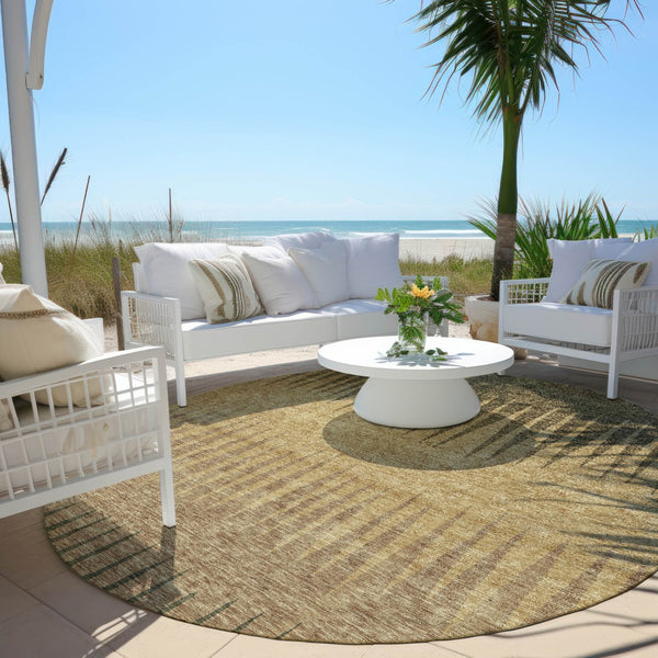 Homeroots 3' Artichoke Green Beige Brown Striped Washable Rug - Perfect For Indoor And Outdoor Spaces 8' Round Polyester 592199