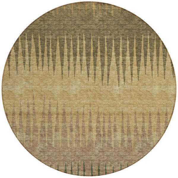 Homeroots 3' Artichoke Green Beige Brown Striped Washable Rug - Perfect For Indoor And Outdoor Spaces 8' Round Polyester 592199