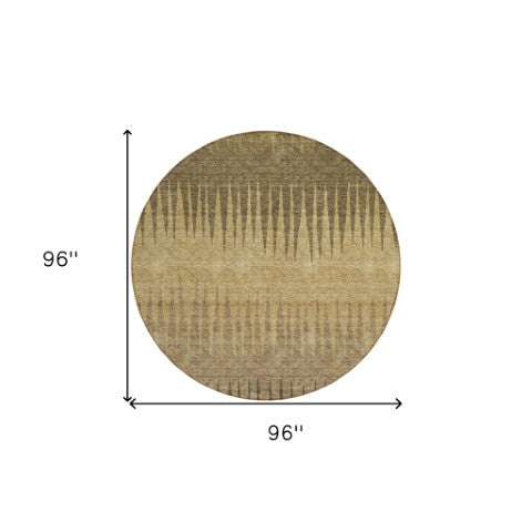 Homeroots 3' Artichoke Green Beige Brown Striped Washable Rug - Perfect For Indoor And Outdoor Spaces 8' Round Polyester 592199