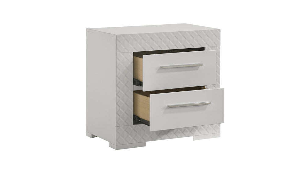 English Elm Blanca Modern 2-Drawer Nightstand in High-Gloss Lacquer White with Quilted Texture, Plush Lined Drawers B009P243271