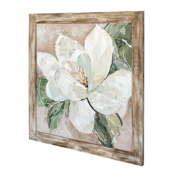 English Elm 39.4x39.4x1.2" Hand-painted Magnolia Canvas Art in Rustic Fir Wood Frame W2078P475437
