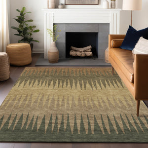 Homeroots 3' Artichoke Green Beige Brown Striped Washable Rug - Perfect For Indoor And Outdoor Spaces 8' X 10' Polyester 592200