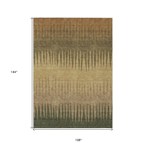 Homeroots 3' Artichoke Green Beige Brown Striped Washable Rug - Perfect For Indoor And Outdoor Spaces 9' X 12' Polyester 592201