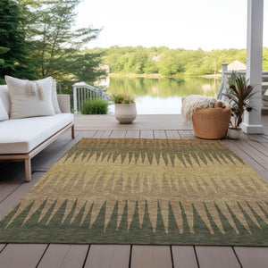 Homeroots 3' Artichoke Green Beige Brown Striped Washable Rug - Perfect For Indoor And Outdoor Spaces 9' X 12' Polyester 592201