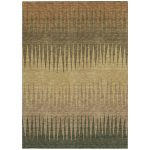 Homeroots 3' Artichoke Green Beige Brown Striped Washable Rug - Perfect For Indoor And Outdoor Spaces 10' X 14' Polyester 592202