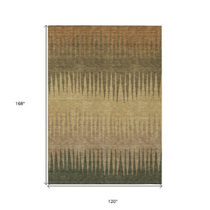 Homeroots 3' Artichoke Green Beige Brown Striped Washable Rug - Perfect For Indoor And Outdoor Spaces 10' X 14' Polyester 592202