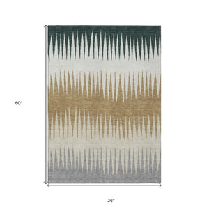 Homeroots 3' Artichoke Green Beige Brown Striped Washable Rug - Perfect For Indoor And Outdoor Spaces 3' X 5' Polyester 592203
