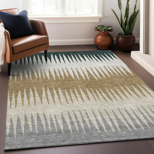 Homeroots 3' Artichoke Green Beige Brown Striped Washable Rug - Perfect For Indoor And Outdoor Spaces 3' X 5' Polyester 592203
