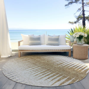 Homeroots 3' Artichoke Green Beige Brown Striped Washable Rug - Perfect For Indoor And Outdoor Spaces 8' Round Polyester 592205
