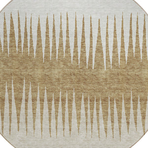 Homeroots 3' Artichoke Green Beige Brown Striped Washable Rug - Perfect For Indoor And Outdoor Spaces 8' Round Polyester 592205