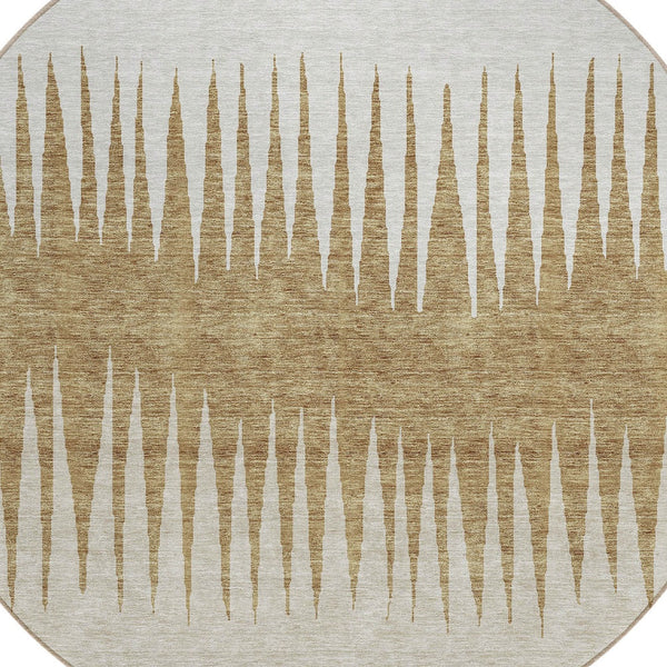 Homeroots 3' Artichoke Green Beige Brown Striped Washable Rug - Perfect For Indoor And Outdoor Spaces 8' Round Polyester 592205