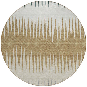 Homeroots 3' Artichoke Green Beige Brown Striped Washable Rug - Perfect For Indoor And Outdoor Spaces 8' Round Polyester 592205