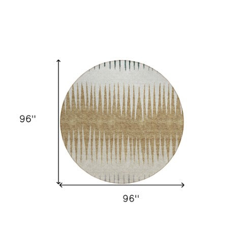 Homeroots 3' Artichoke Green Beige Brown Striped Washable Rug - Perfect For Indoor And Outdoor Spaces 8' Round Polyester 592205