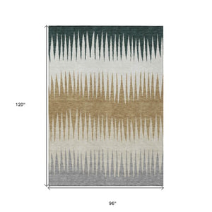 Homeroots 3' Artichoke Green Beige Brown Striped Washable Rug - Perfect For Indoor And Outdoor Spaces 8' X 10' Polyester 592206