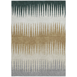Homeroots 3' Artichoke Green Beige Brown Striped Washable Rug - Perfect For Indoor And Outdoor Spaces 8' X 10' Polyester 592206