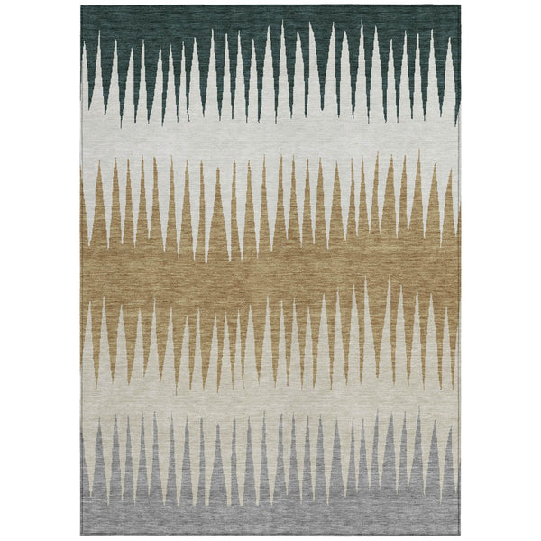 Homeroots 3' Artichoke Green Beige Brown Striped Washable Rug - Perfect For Indoor And Outdoor Spaces 8' X 10' Polyester 592206
