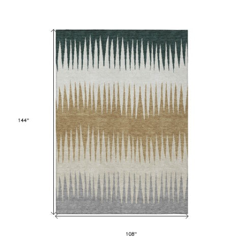 Homeroots 3' Artichoke Green Beige Brown Striped Washable Rug - Perfect For Indoor And Outdoor Spaces 9' X 12' Polyester 592207
