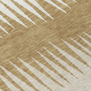 Homeroots 3' Artichoke Green Beige Brown Striped Washable Rug - Perfect For Indoor And Outdoor Spaces 9' X 12' Polyester 592207