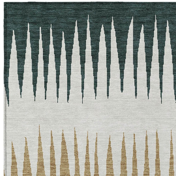 Homeroots 3' Artichoke Green Beige Brown Striped Washable Rug - Perfect For Indoor And Outdoor Spaces 10' X 14' Polyester 592208