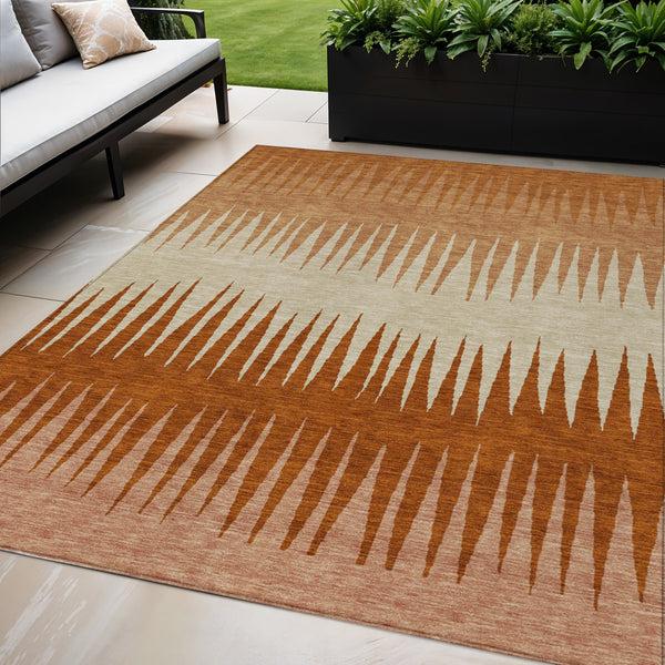 Homeroots 3' Artichoke Green Beige Brown Striped Washable Rug - Perfect For Indoor And Outdoor Spaces 5' X 8' Polyester 592210