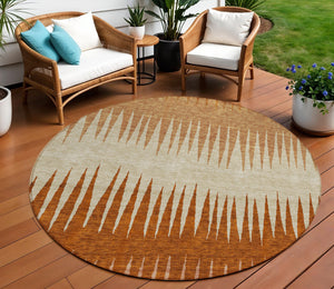 Homeroots 3' Artichoke Green Beige Brown Striped Washable Rug - Perfect For Indoor And Outdoor Spaces 8' Round Polyester 592211