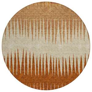 HomeRoots 5' Copper Brown and Beige Striped Area Rug - Durable, Washable for Indoor and Outdoor Spaces! 8' Round 592211