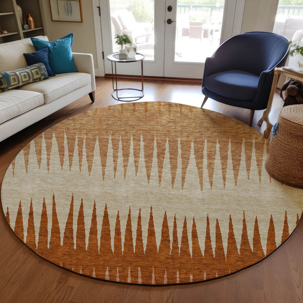 Homeroots 3' Artichoke Green Beige Brown Striped Washable Rug - Perfect For Indoor And Outdoor Spaces 8' Round Polyester 592211