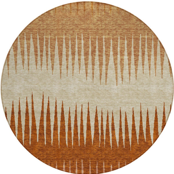 Homeroots 3' Artichoke Green Beige Brown Striped Washable Rug - Perfect For Indoor And Outdoor Spaces 8' Round Polyester 592211