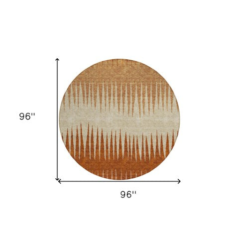 Homeroots 3' Artichoke Green Beige Brown Striped Washable Rug - Perfect For Indoor And Outdoor Spaces 8' Round Polyester 592211